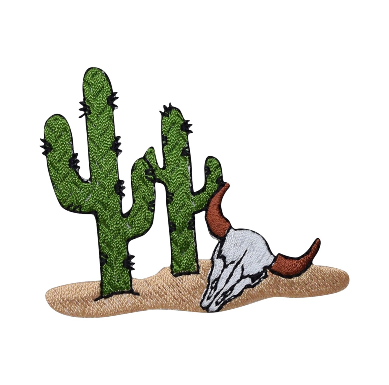Western Cactus with Cow Skull, Desert Scene, Embroidered, Iron on Patch